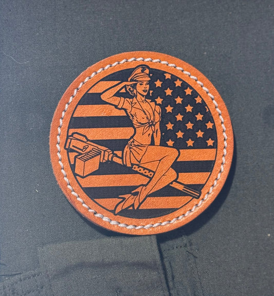 50cal Pin Up Girl Flag Shoulder Patch